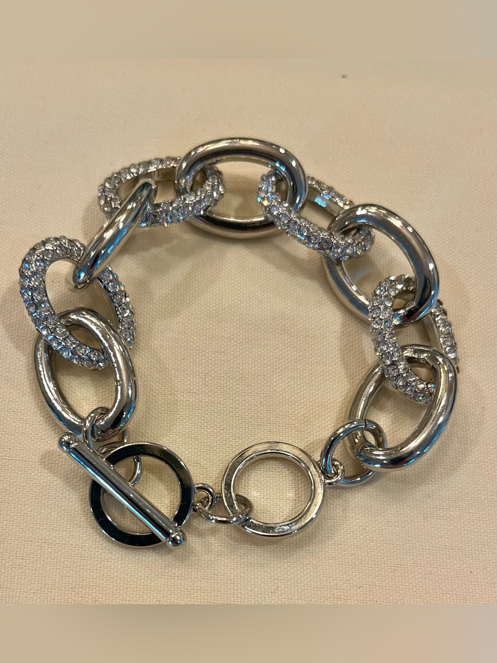 Rhinestone Pave Silver-Tone Link Bracelet - Women